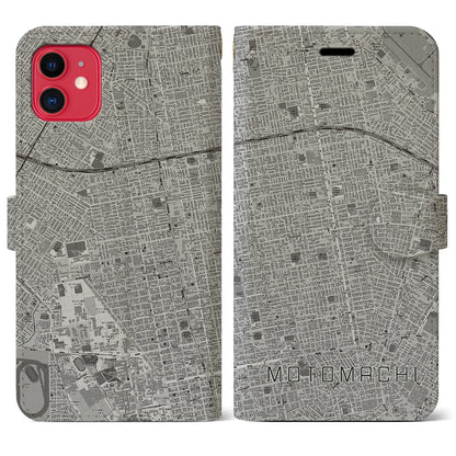 【元町（北海道）】地図柄iPhoneケース（手帳タイプ）モノトーン・iPhone 11 用