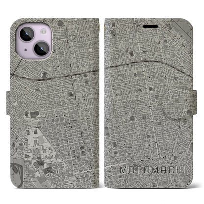 【元町（北海道）】地図柄iPhoneケース（手帳タイプ）モノトーン・iPhone 14 用