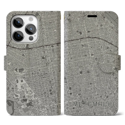 【元町（北海道）】地図柄iPhoneケース（手帳タイプ）モノトーン・iPhone 14 Pro 用