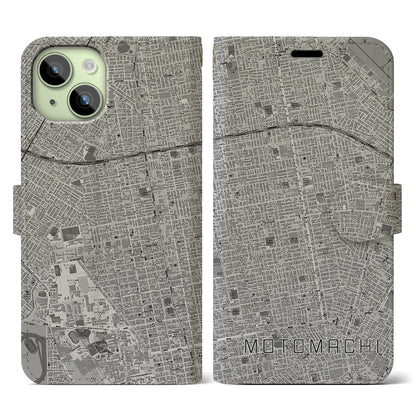 【元町（北海道）】地図柄iPhoneケース（手帳タイプ）モノトーン・iPhone 15 用