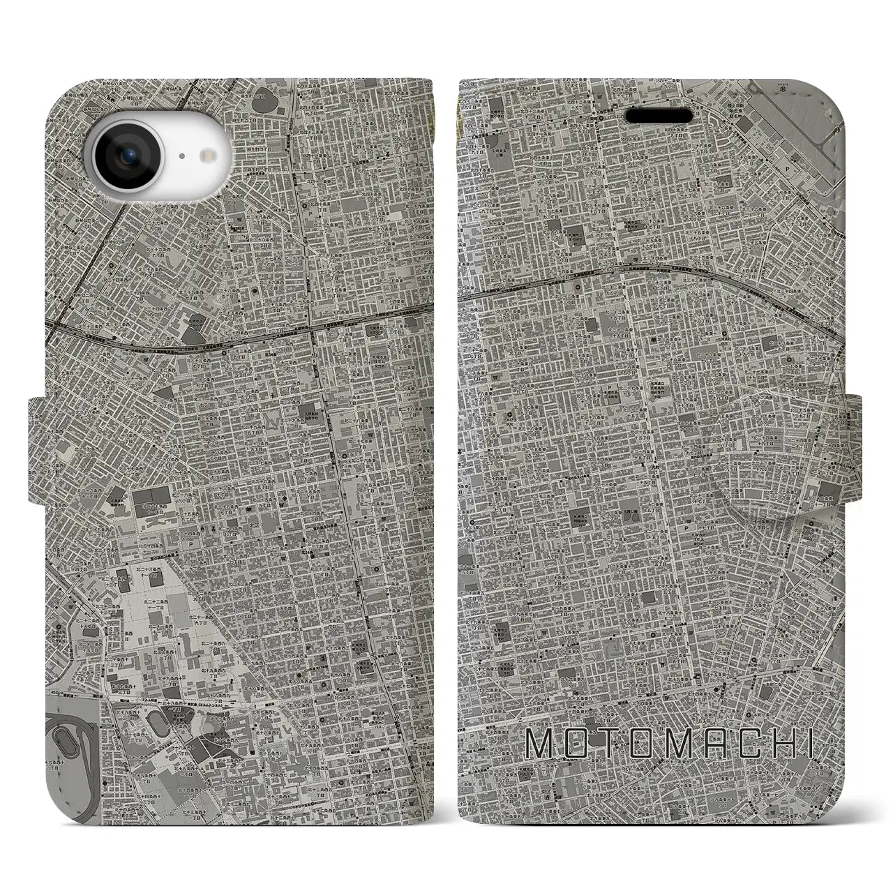 【元町（北海道）】地図柄iPhoneケース（手帳タイプ）