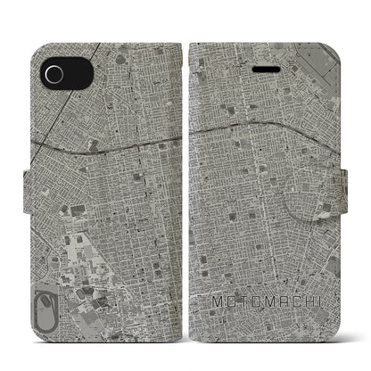 【元町（北海道）】地図柄iPhoneケース（手帳タイプ）モノトーン・iPhone SE（第3 / 第2世代） / 8 / 7 / 6s / 6 用