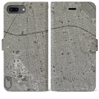【元町（北海道）】地図柄iPhoneケース（手帳タイプ）モノトーン・iPhone 8Plus /7Plus / 6sPlus / 6Plus 用