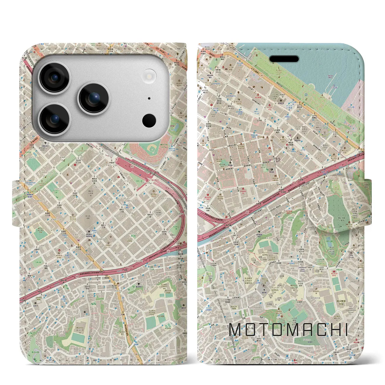 【元町（神奈川県）】地図柄iPhoneケース（手帳タイプ）