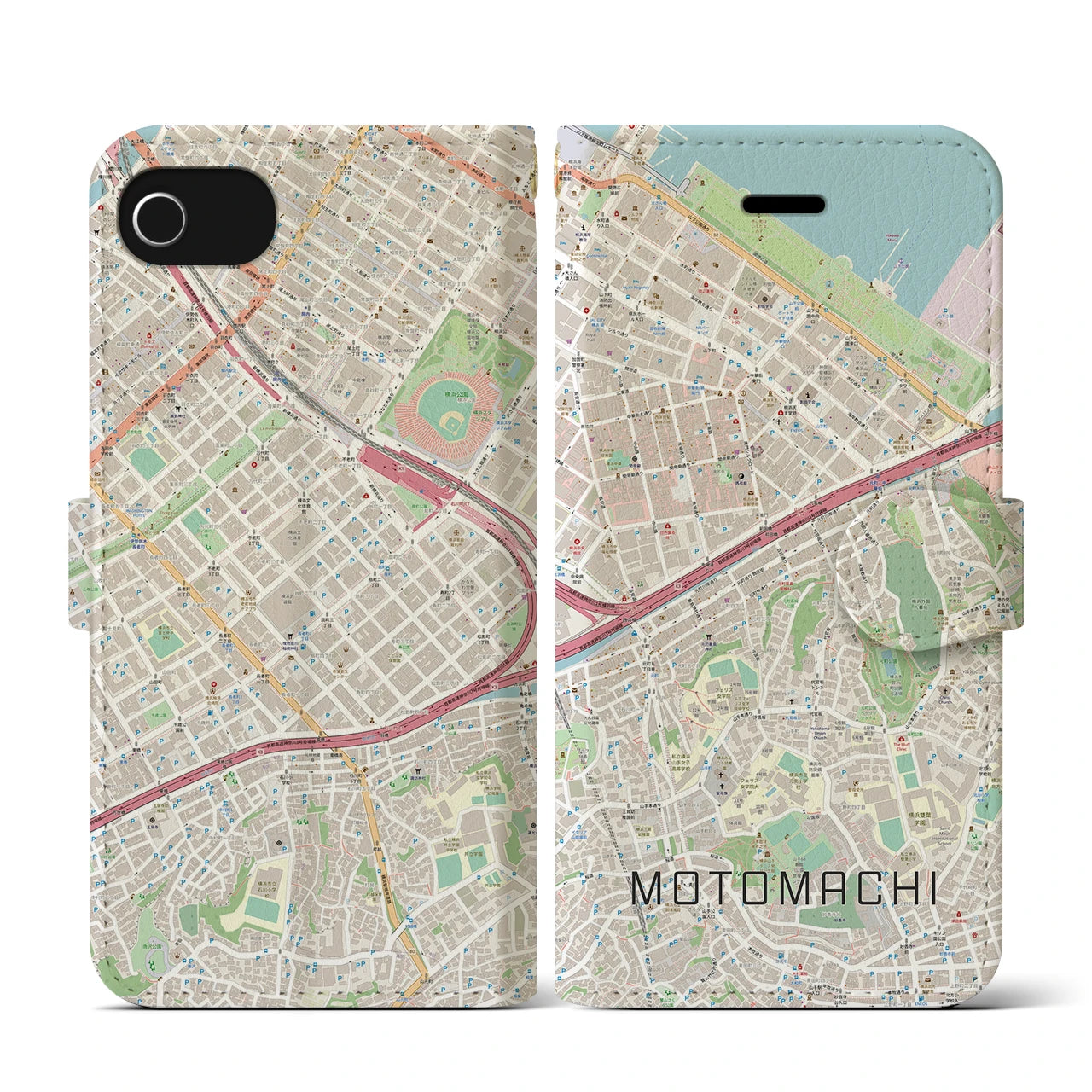 【元町（神奈川県）】地図柄iPhoneケース（手帳タイプ）