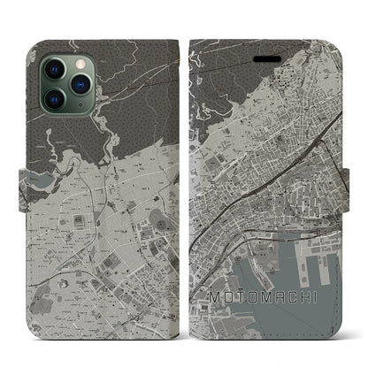 【元町（兵庫県）】地図柄iPhoneケース（手帳タイプ）モノトーン・iPhone 11 Pro 用