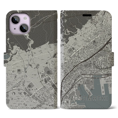 【元町（兵庫県）】地図柄iPhoneケース（手帳タイプ）モノトーン・iPhone 14 用