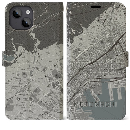 【元町（兵庫県）】地図柄iPhoneケース（手帳タイプ）モノトーン・iPhone 14 Plus 用
