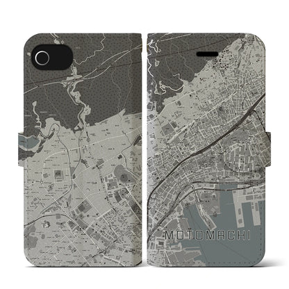 【元町（兵庫県）】地図柄iPhoneケース（手帳タイプ）モノトーン・iPhone SE（第3 / 第2世代） / 8 / 7 / 6s / 6 用