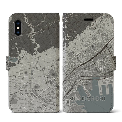 【元町（兵庫県）】地図柄iPhoneケース（手帳タイプ）モノトーン・iPhone XS / X 用
