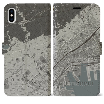 【元町（兵庫県）】地図柄iPhoneケース（手帳タイプ）モノトーン・iPhone XS Max 用