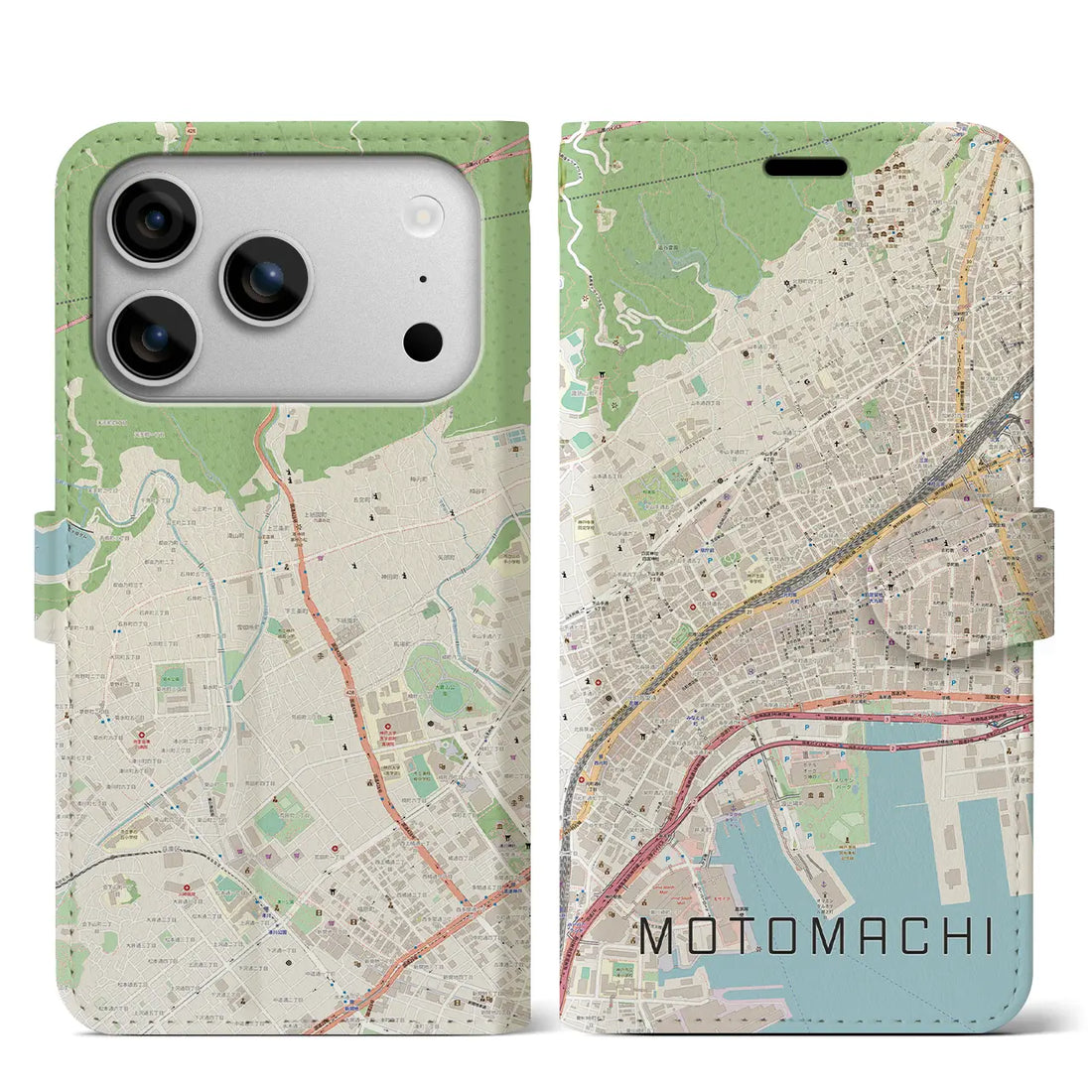 【元町(兵庫県)】地図柄iPhoneケース(手帳タイプ)モノトーン・iPhone 17 Pro Max 用