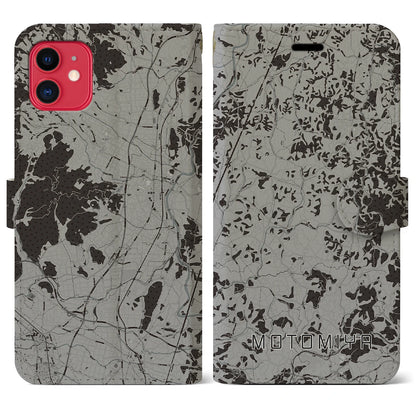 【本宮（福島県）】地図柄iPhoneケース（手帳タイプ）モノトーン・iPhone 11 用