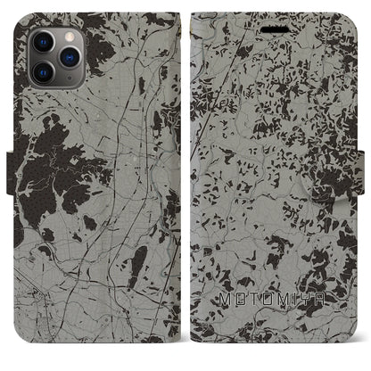 【本宮（福島県）】地図柄iPhoneケース（手帳タイプ）モノトーン・iPhone 11 Pro Max 用