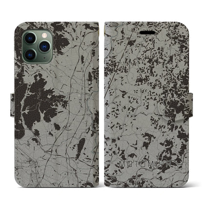 【本宮（福島県）】地図柄iPhoneケース（手帳タイプ）モノトーン・iPhone 11 Pro 用