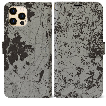 【本宮（福島県）】地図柄iPhoneケース（手帳タイプ）モノトーン・iPhone 12 Pro Max 用