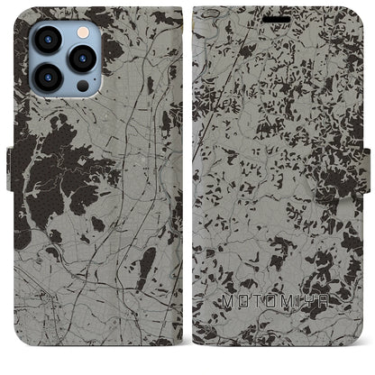 【本宮（福島県）】地図柄iPhoneケース（手帳タイプ）モノトーン・iPhone 13 Pro Max 用