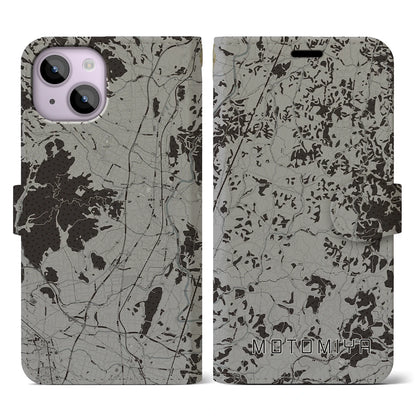 【本宮（福島県）】地図柄iPhoneケース（手帳タイプ）モノトーン・iPhone 14 用