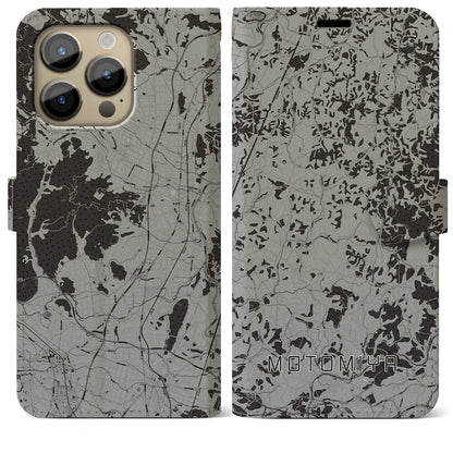 【本宮（福島県）】地図柄iPhoneケース（手帳タイプ）モノトーン・iPhone 14 Pro Max 用