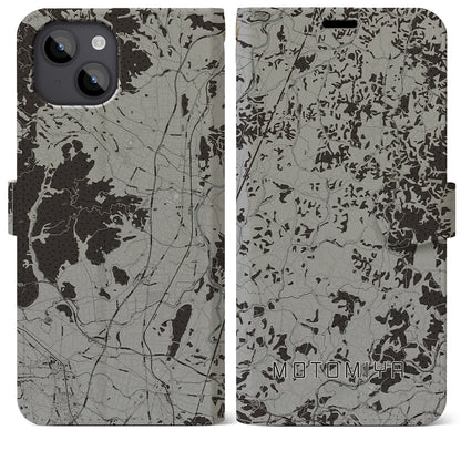 【本宮（福島県）】地図柄iPhoneケース（手帳タイプ）モノトーン・iPhone 14 Plus 用