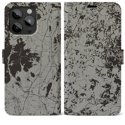 【本宮（福島県）】地図柄iPhoneケース（手帳タイプ）モノトーン・iPhone 15 Pro Max 用