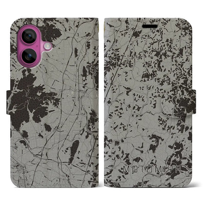 【本宮（福島県）】地図柄iPhoneケース（手帳タイプ）モノトーン・iPhone 16 Pro 用