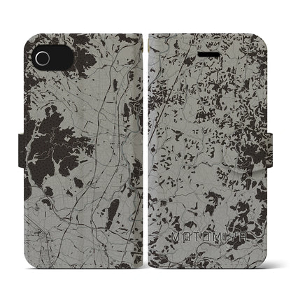 【本宮（福島県）】地図柄iPhoneケース（手帳タイプ）モノトーン・iPhone SE（第3 / 第2世代） / 8 / 7 / 6s / 6 用