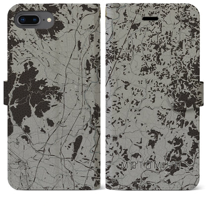 【本宮（福島県）】地図柄iPhoneケース（手帳タイプ）モノトーン・iPhone 8Plus /7Plus / 6sPlus / 6Plus 用