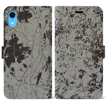 【本宮（福島県）】地図柄iPhoneケース（手帳タイプ）モノトーン・iPhone XR 用