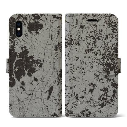 【本宮（福島県）】地図柄iPhoneケース（手帳タイプ）モノトーン・iPhone XS / X 用