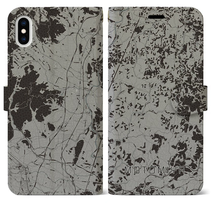 【本宮（福島県）】地図柄iPhoneケース（手帳タイプ）モノトーン・iPhone XS Max 用