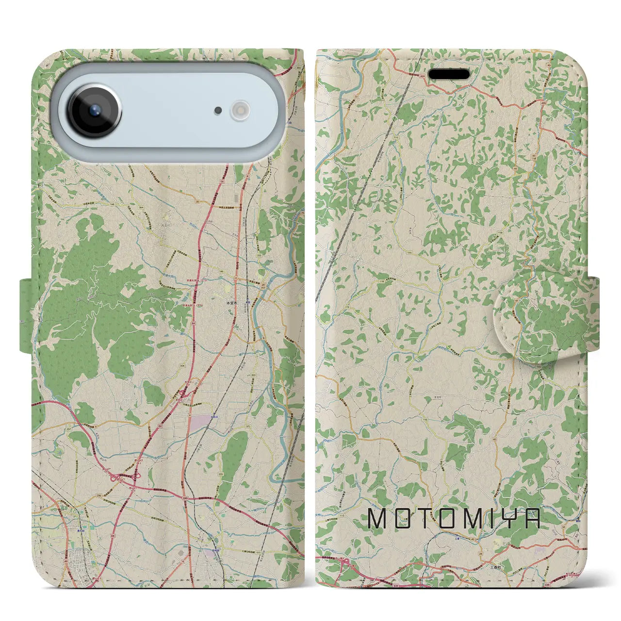 【本宮（福島県）】地図柄iPhoneケース（手帳タイプ）