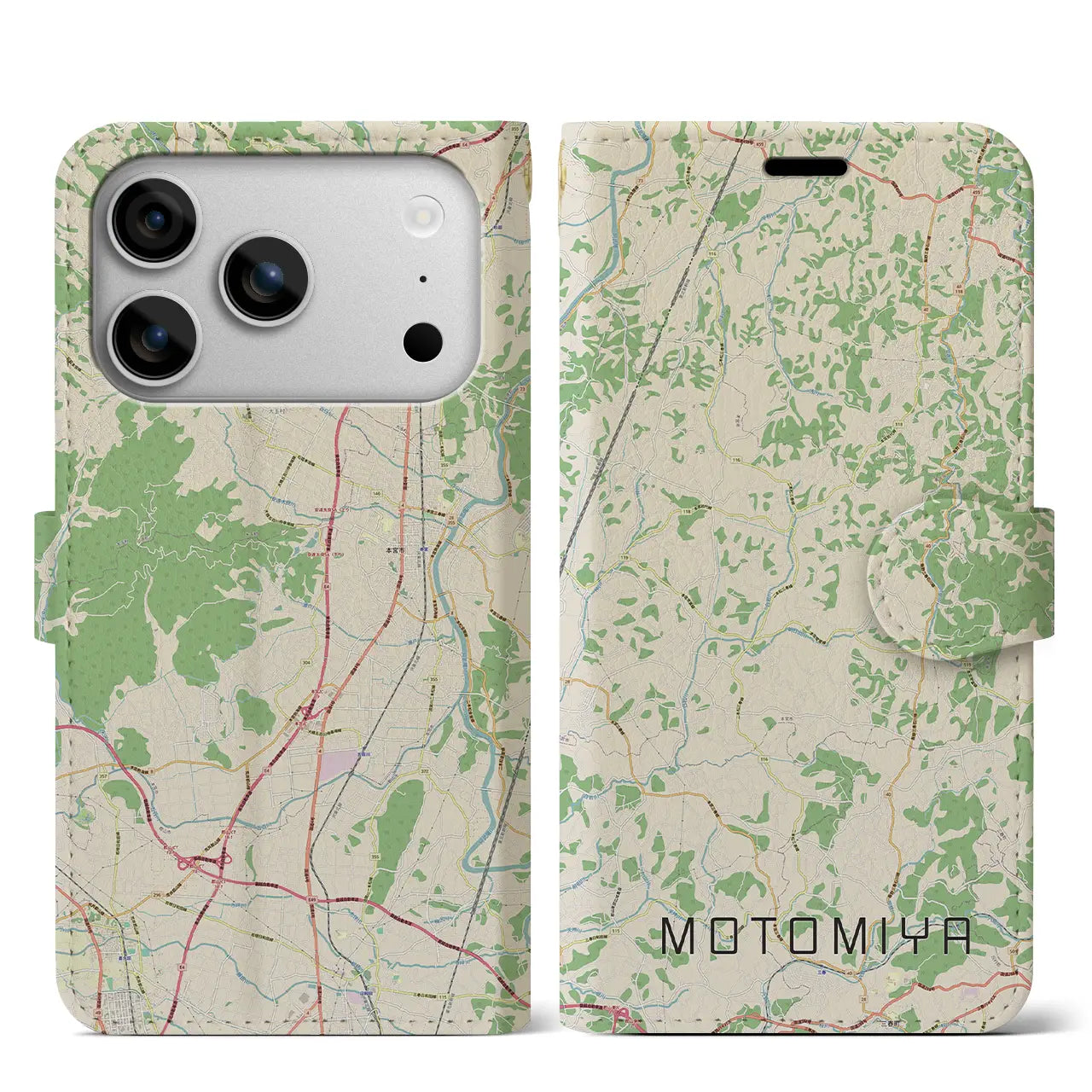 【本宮（福島県）】地図柄iPhoneケース（手帳タイプ）