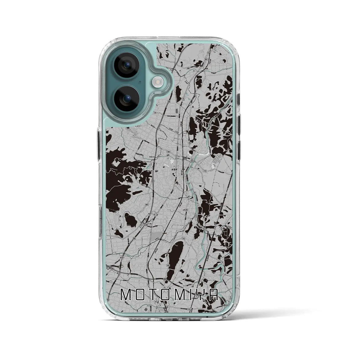 【本宮(福島県)】地図柄iPhoneケース(MagSafeタイプ)モノトーン・iPhone 16 Pro 用