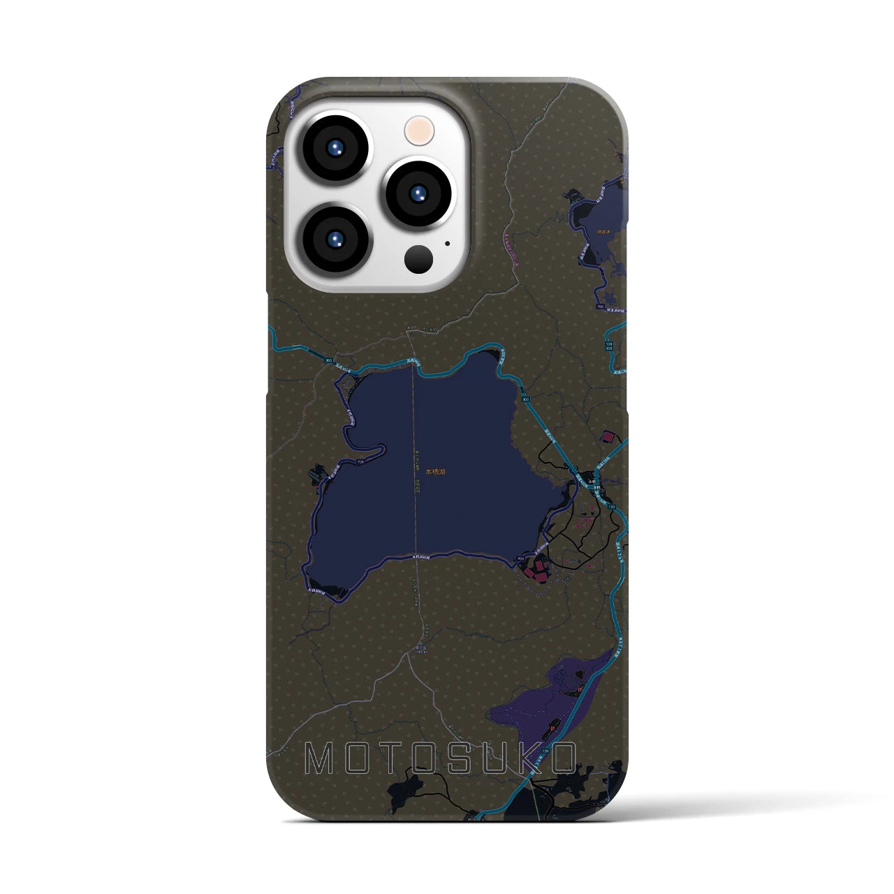 【本栖湖（山梨県）】地図柄iPhoneケース（バックカバータイプ）