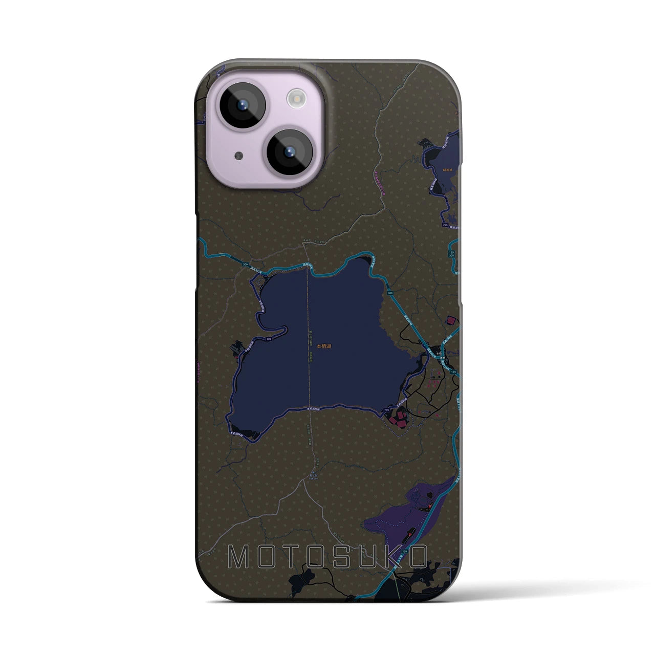 【本栖湖（山梨県）】地図柄iPhoneケース（バックカバータイプ）