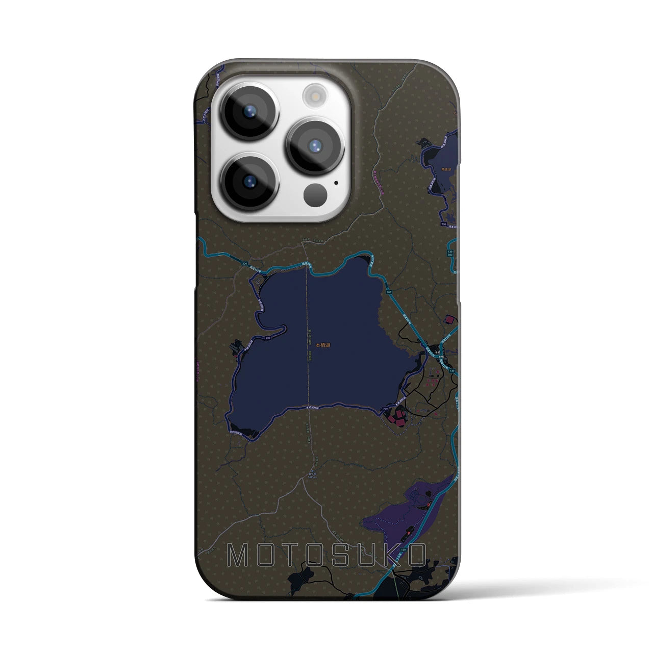 【本栖湖（山梨県）】地図柄iPhoneケース（バックカバータイプ）