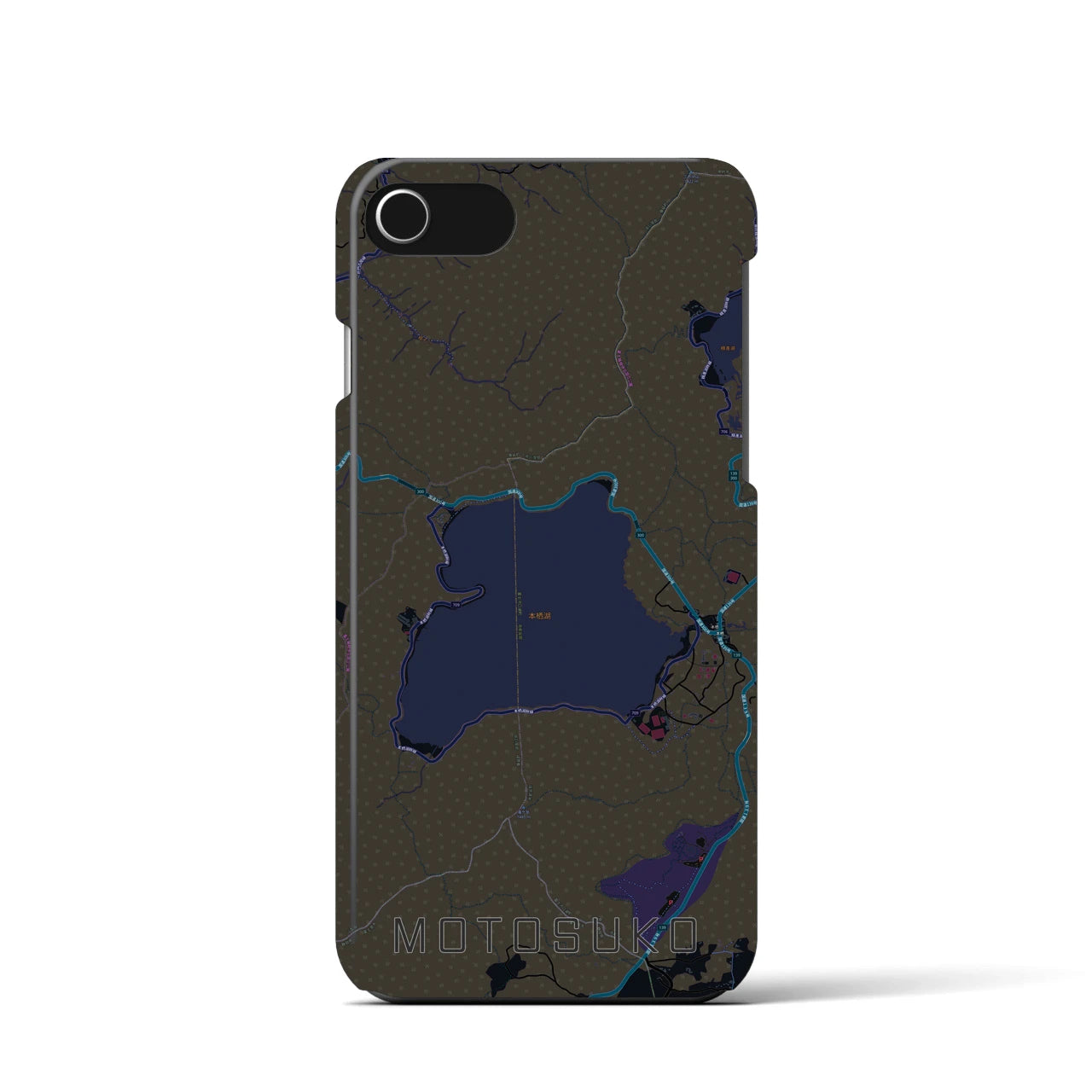 【本栖湖（山梨県）】地図柄iPhoneケース（バックカバータイプ）