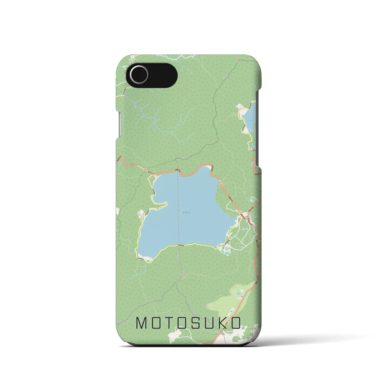 【本栖湖（山梨県）】地図柄iPhoneケース（バックカバータイプ）