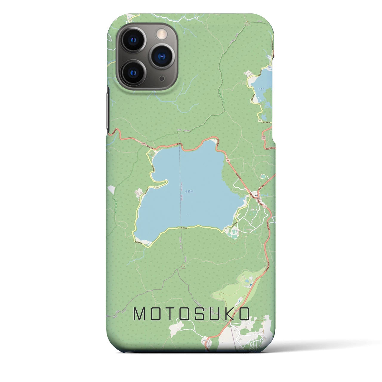 【本栖湖（山梨県）】地図柄iPhoneケース（バックカバータイプ）