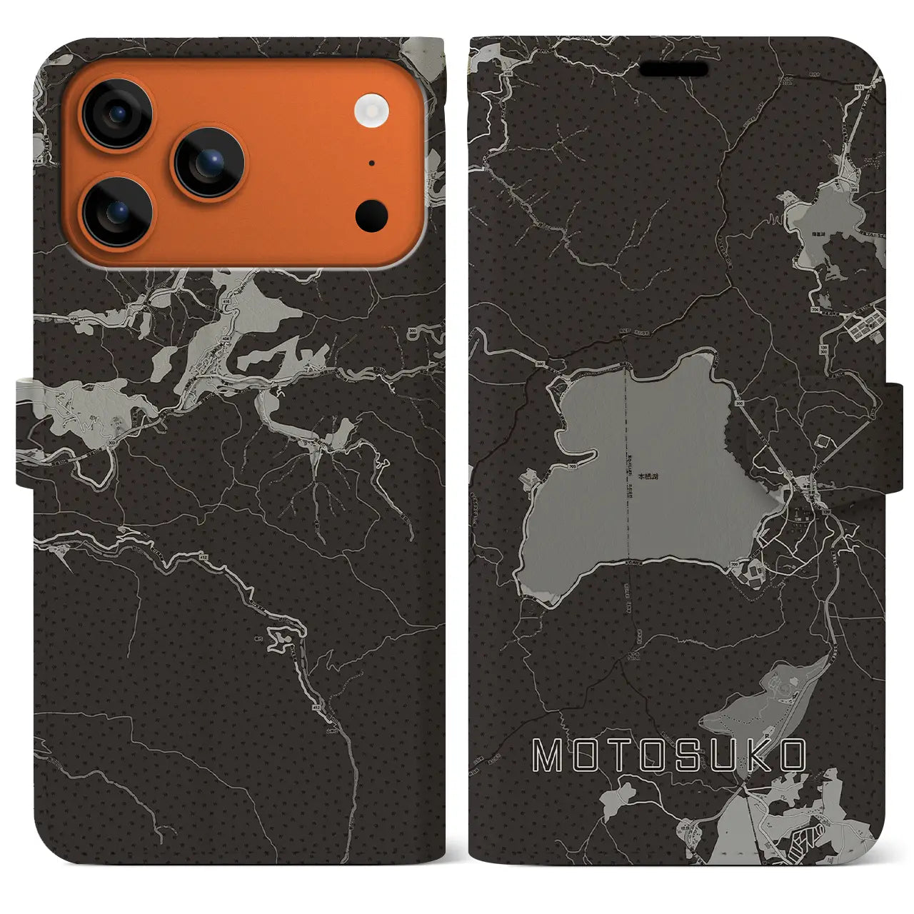 【本栖湖（山梨県）】地図柄iPhoneケース（手帳タイプ）