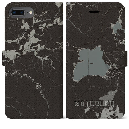 【本栖湖（山梨県）】地図柄iPhoneケース（手帳タイプ）モノトーン・iPhone 8Plus /7Plus / 6sPlus / 6Plus 用