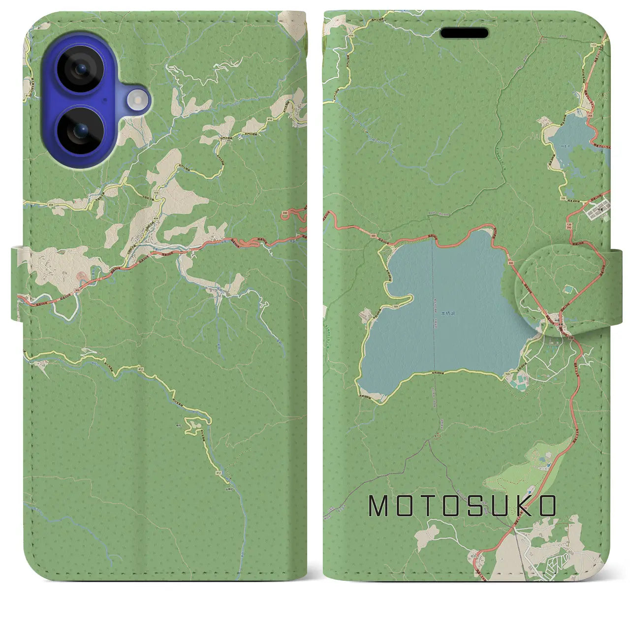 【本栖湖（山梨県）】地図柄iPhoneケース（手帳タイプ）ナチュラル・iPhone 16 Pro Max 用