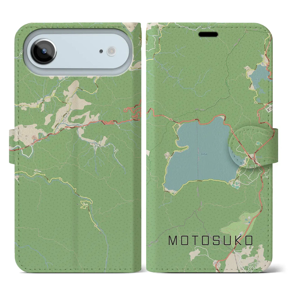 【本栖湖(山梨県)】地図柄iPhoneケース(手帳タイプ)ナチュラル・iPhone 17 Pro Max 用