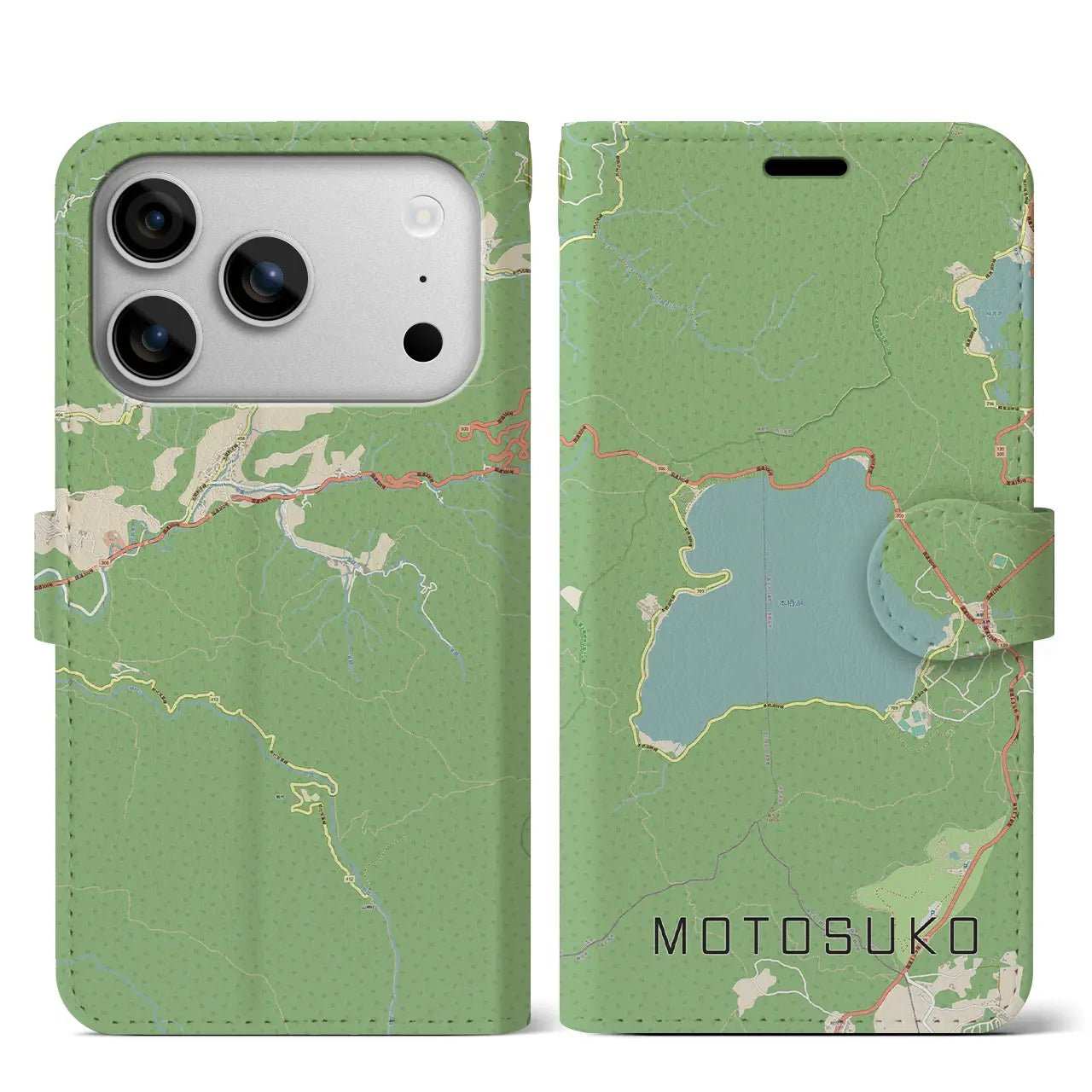 【本栖湖（山梨県）】地図柄iPhoneケース（手帳タイプ）