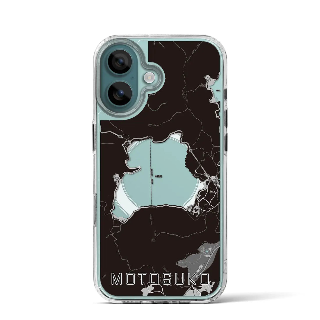 【本栖湖(山梨県)】地図柄iPhoneケース(MagSafeタイプ)モノトーン・iPhone 16 Pro 用