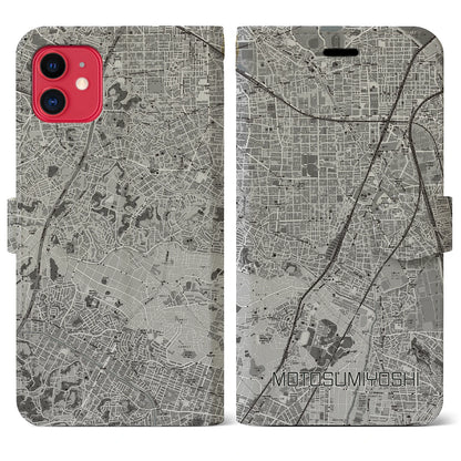 【元住吉（神奈川県）】地図柄iPhoneケース（手帳タイプ）モノトーン・iPhone 11 用