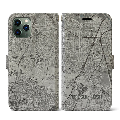 【元住吉（神奈川県）】地図柄iPhoneケース（手帳タイプ）モノトーン・iPhone 11 Pro 用