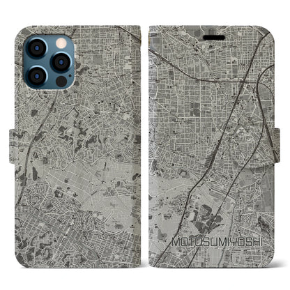 【元住吉（神奈川県）】地図柄iPhoneケース（手帳タイプ）モノトーン・iPhone 12 / 12 Pro 用