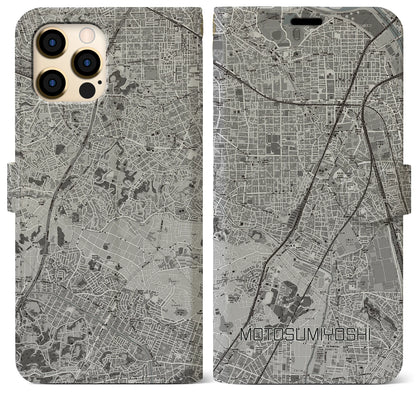 【元住吉（神奈川県）】地図柄iPhoneケース（手帳タイプ）モノトーン・iPhone 12 Pro Max 用